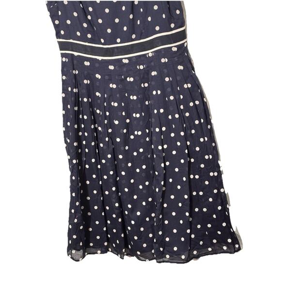 Talbots Navy White Polka Dot Dress Size 10 Pleated A Line Nautical Preppy 166 - Picture 3 of 6